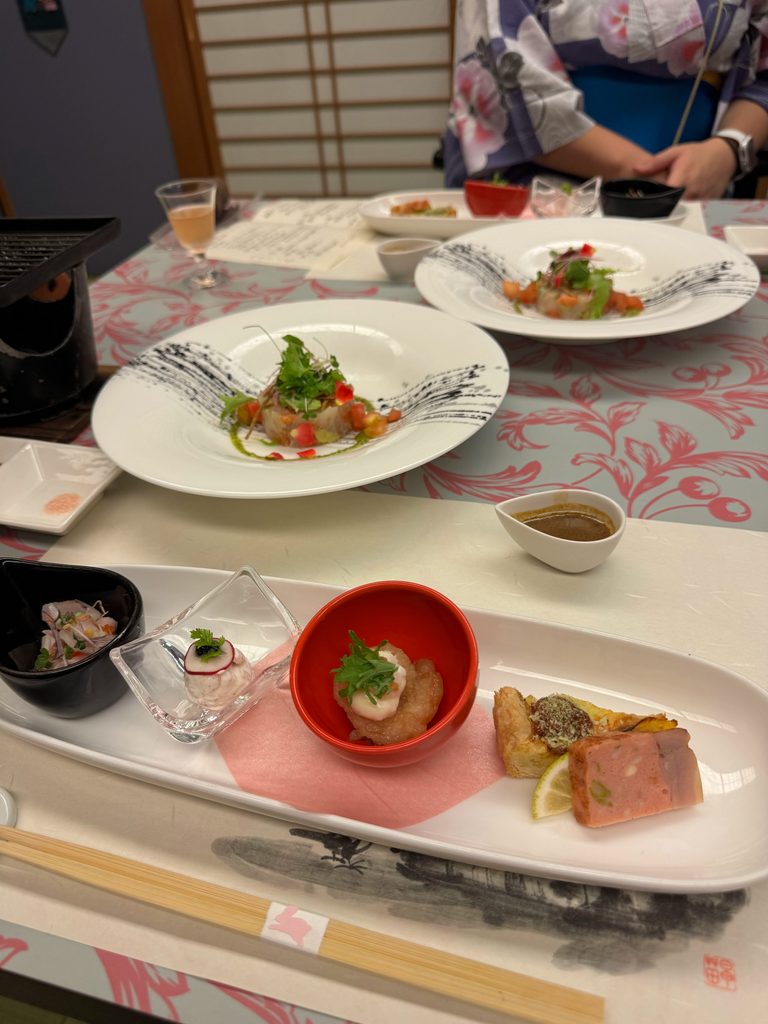 The first dishes of the kaiseki-style dinner course at Kahori no Sato Hanamura