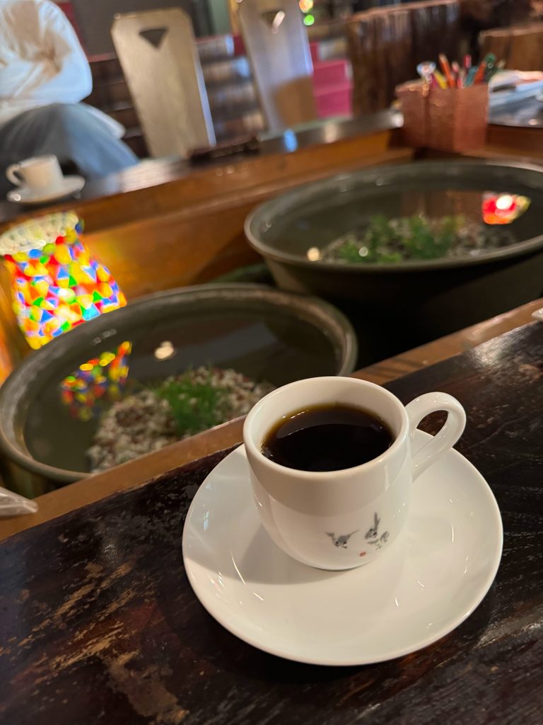 A cup of coffee in the ryokan lounge before checking out